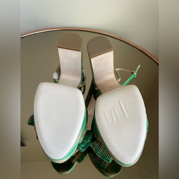 Loeffler Randall Natalia Pleated Plaid Platform Sandals Women's Green Size 7 NEW - Picture 12 of 13